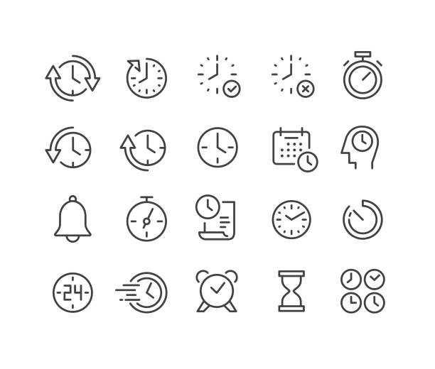 시간 아이콘 세트 - 클래식 라인 시리즈 - stopwatch watch clock speed stock illustrations