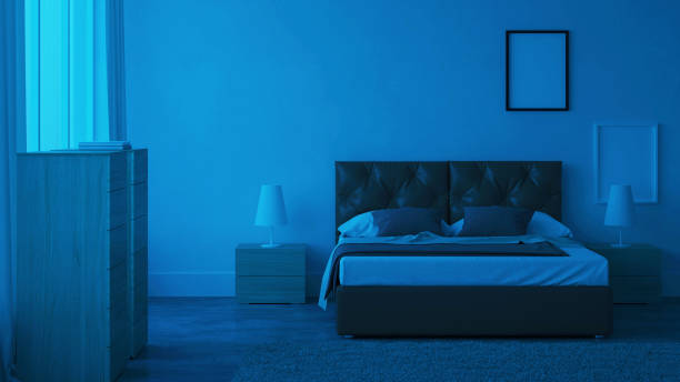 istock Modern bedroom interior. Night. Evening lighting. 3D rendering. 1194103958