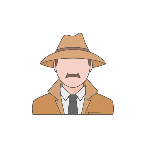 Vector illustration of Detective character design illustration. Raincoat and hat