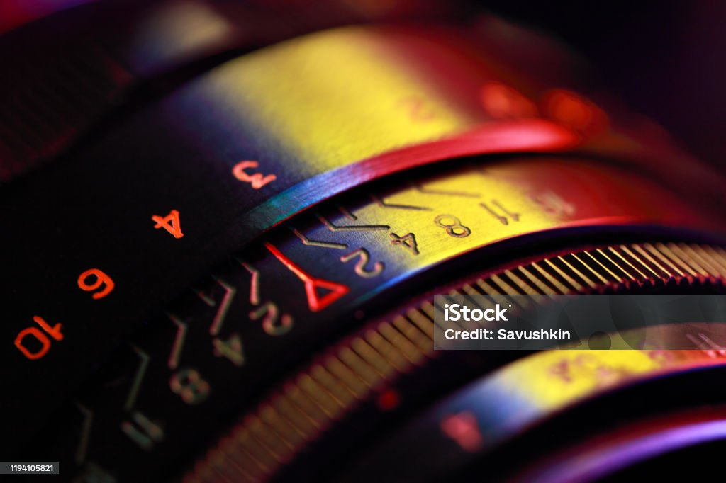 Photographic lens, close-up Photographic lens, close-up n abstract color illuminated. Camera - Photographic Equipment Stock Photo