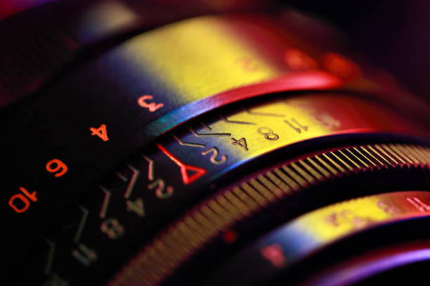 photographic lens, close-up - lens camera aperture isolated imagens e fotografias de stock