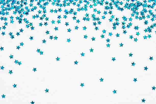 istock Blue falling stars glitter confetti on white festive background Sparkling Frame 1194107757