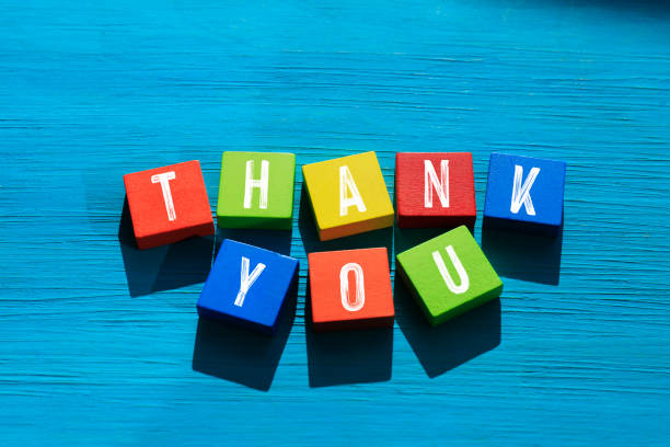 Thank you text / letters on blue background