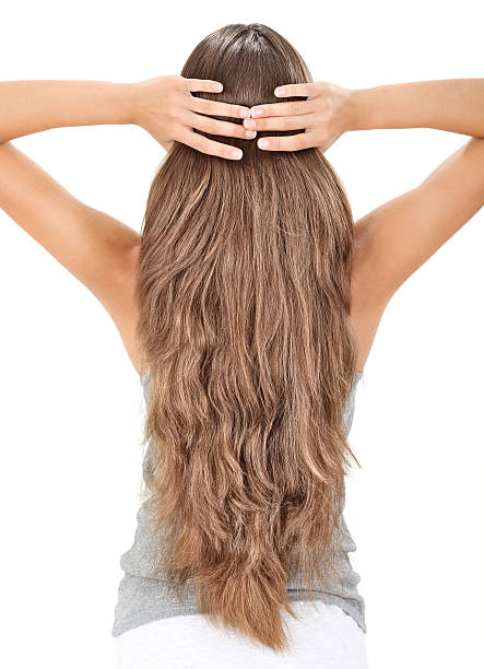 istock Brunette lady holding long hairs, view from back side 119411101