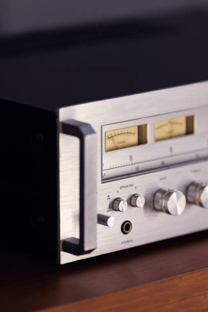 istock Vintage Stereo Receiver Front Panel with Controls Side View Closeup 1194111524