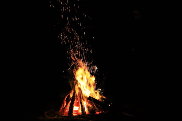 istock Bonfire with sparks and strong fire at night 1194111654