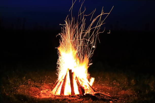 istock Bonfire with sparks and strong fire at night 1194111714