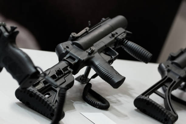 istock Weapon stand at an arms exhibition. 1194114027
