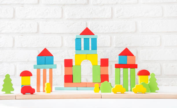 istock Eco-friendly wooden color constructor isolated on white background. child development to preschool 1194119793