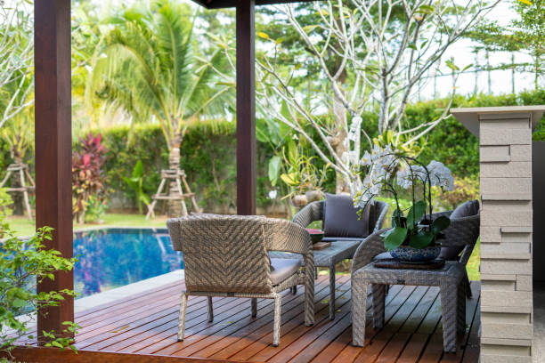 istock swimming pool and pavilion with green garden 1194125685