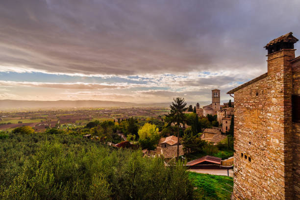 istock Assisi valley panorama at sunset 1194127580