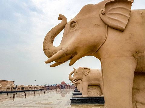 December 6, 2019, Lucknow,India : The elephant stone statues of Ambedkar memorial park at lucknow. This is a popular tourist attraction