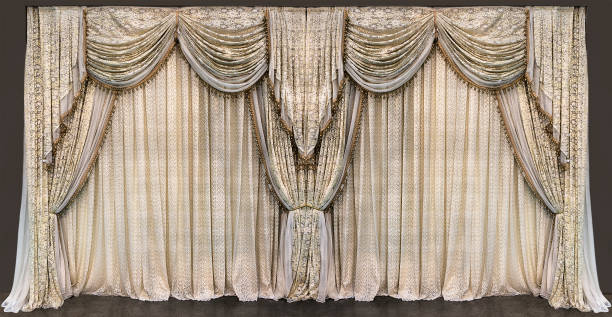 istock Luxurious lace curtains with frill and pelmet 1194130844