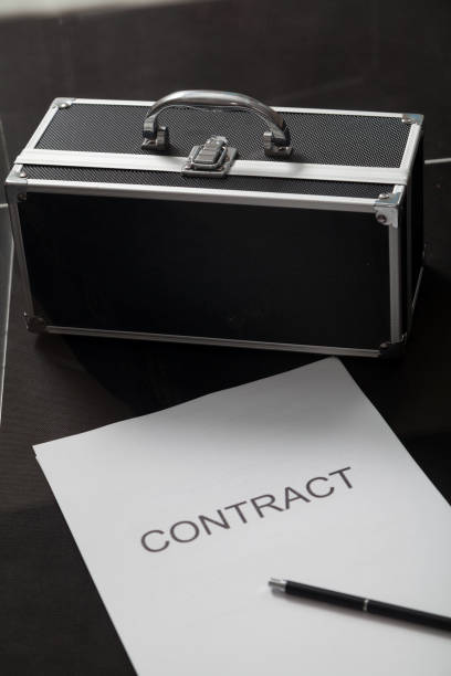 Contract and case for money close-up