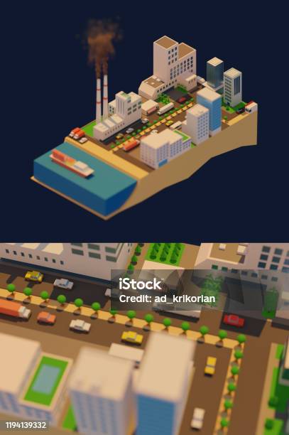 3d Simple City Art Wok Stock Photo - Download Image Now - Isometric Projection, City, Store