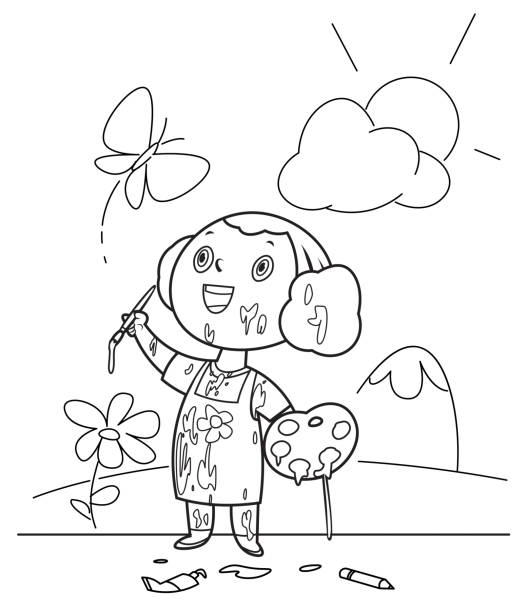 Coloring Book Little Girl Painting And Drawings On The Wall Stock Illustration - Download Image Now - iStock Coloring Book Little Girl Painting And Drawings On The Wall Stock Illustration - Download Image Now - iStock