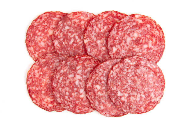 istock sliced smoked salami sausage on a white background 1194143796