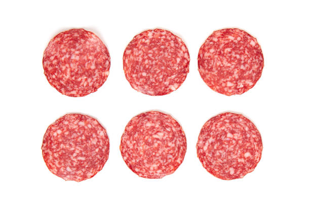 istock sliced smoked salami sausage on a white background 1194143813