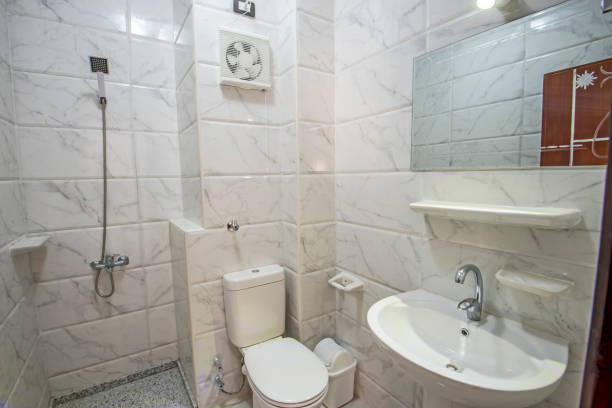 Interior design of bathroom in luxury apartment stock photo
