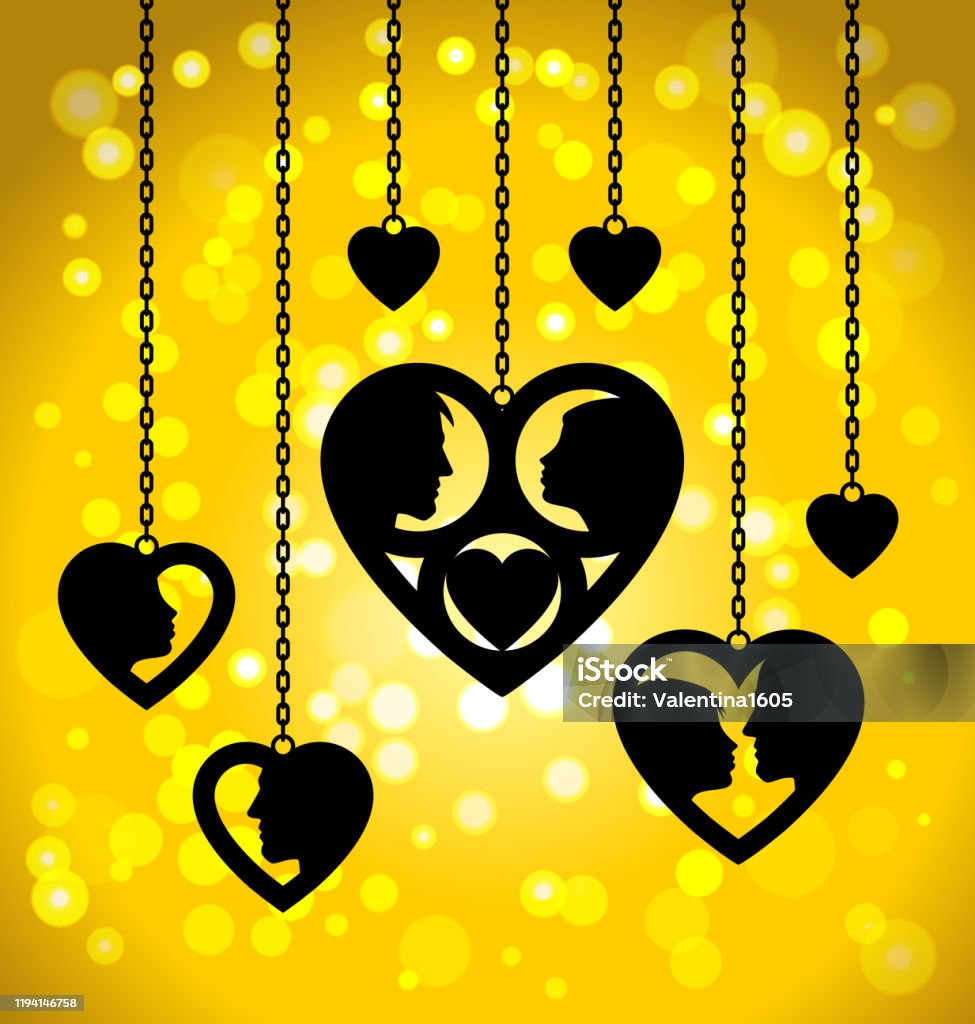 Trái Tim Đen Với Hình Bóng Của Khuôn Mặt Nam Và Nữ Treo Trên Xiềng ...