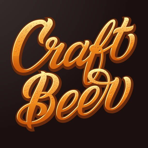 istock Vector craft beer typography. Lettering with beer color and bubbles. Pub advertising. Vector vintage lettering illustration. 1194147575