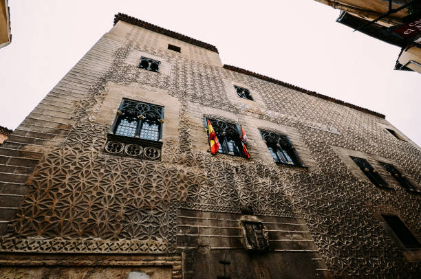 Segovia, Spain - Dec 8, 2019: Old buildings in Segovia, Spain decorated with unique patterns