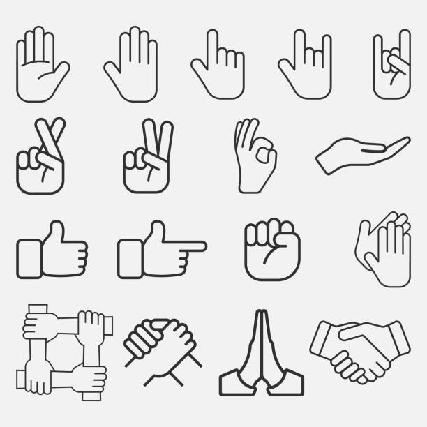 ikona dłoni ustawiona na białym tle. ilustracja wektorowa. - hand sign index finger human finger human thumb stock illustrations