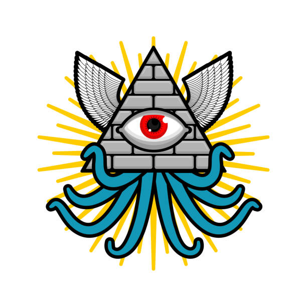 illustrazioni stock, clip art, cartoni animati e icone di tendenza di piramide con un occhio. occhio da vedere. simbolo del governo mondiale. teoria del complotto degli illuminati. segno sacro - an all seeing eye