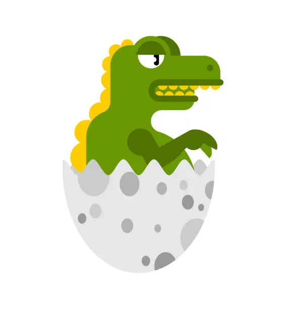 Vector illustration of Dinosaur in egg. Small dyno in shell. Cartoon vector illustration