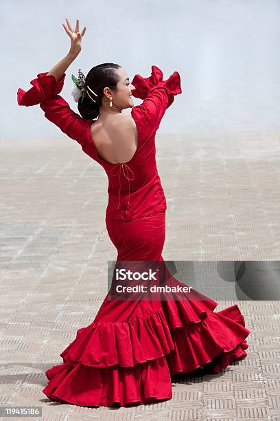 Traditional Woman Spanish Flamenco Dancer In Red Dress Stock Photo - Download Image Now
