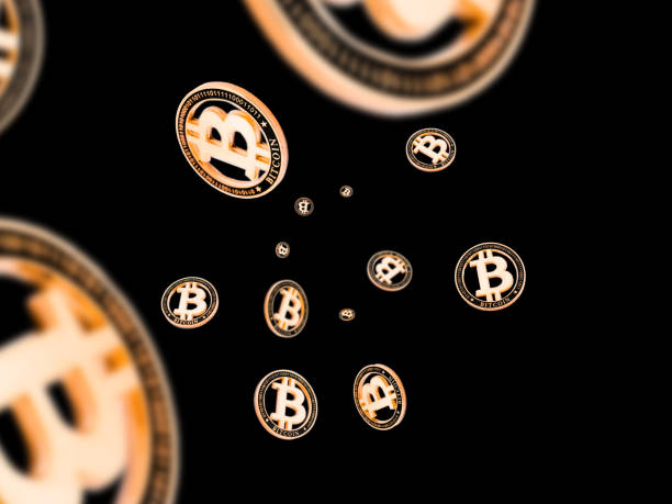 istock Bitcoin mining isolated on black background. Gold Falling CryptoCash. Litecoin, Ethereum Cryptocurrency concept 1194152695