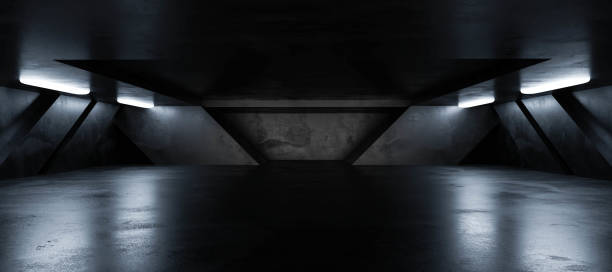 istock Underground concrete basement with low key blue lighting industrial grunge concrete background 3d render illustration 1194155844