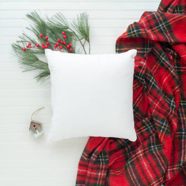 istock Pillow birds eye view and styled with Christmas items w white background 1194156559