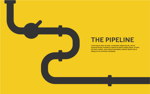웹 배너 템플릿입니다. 노란색 파이프 라인과 산업 배경. 피팅 및 밸브오일, 물 또는 가스 파이프라인. 벡터 일러스트레이션 - pipe water pipe pipeline steel stock illustrations