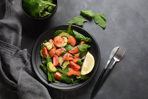 istock Mediterranean Avocado Salmon Salad 1194158605