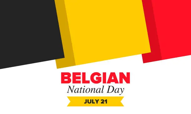 Vector illustration of Belgian National Day. Belgium Independence day. Annual holiday in Belgium, celebrated in Jule 21. Patriotic design. Poster, greeting card, banner and background. Vector illustration