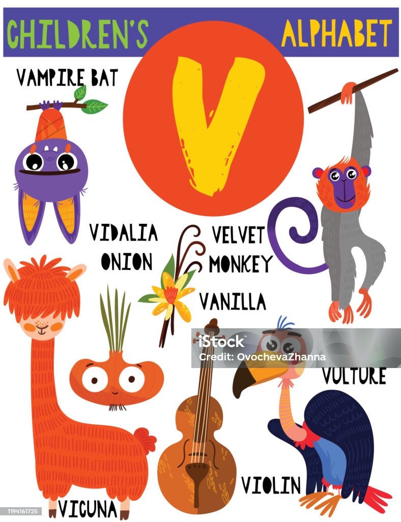 Letter Vcute Childrens Alphabet With Adorable Animals And Other Thingsposter For Kids Learning English Vocabularycartoon Vector Illustration Stock Illustration - Download Image Now - iStock Letter Vcute Childrens Alphabet With Adorable Animals And Other Thingsposter For Kids Learning English Vocabularycartoon Vector Illustration Stock Illustration - Download Image Now - iStock