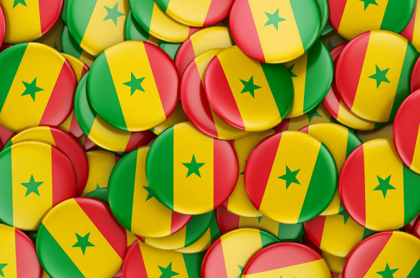 Badges with flag of Senegal, 3D rendering