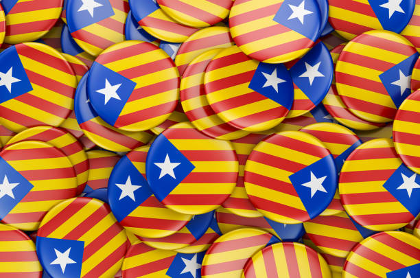 Badges with flag of Catalonia, 3D rendering