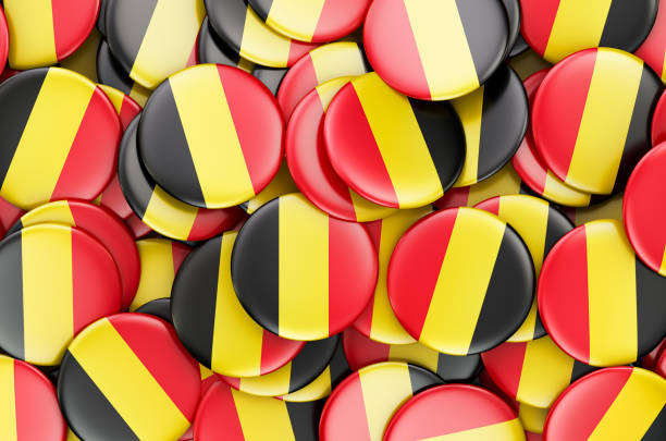 Badges with flag of Belgium, 3D rendering