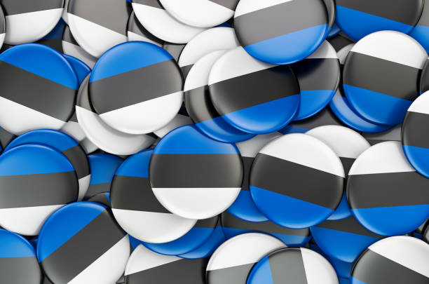 Badges with flag of Estonia, 3D rendering