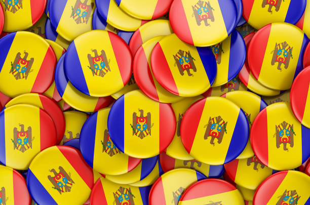 Badges with flag of Moldova, 3D rendering