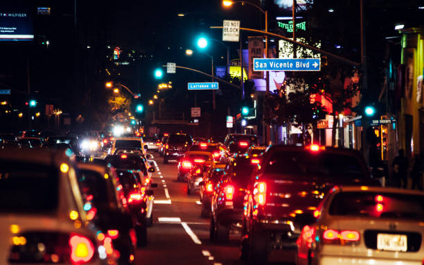 Heavy traffic at Sunset Boulevard, Los Angeles.\nCalifornia, USA
