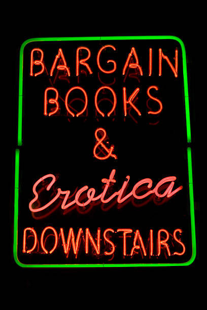 Erotic bookstore neon sign stock photo
