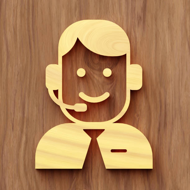 Call center icon on wood. 3d render