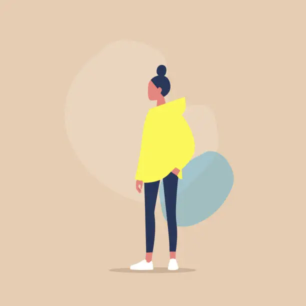 Vector illustration of Flat vector illustration of a young female character keeping her hand in pocket, casual look, millennial lifestyle