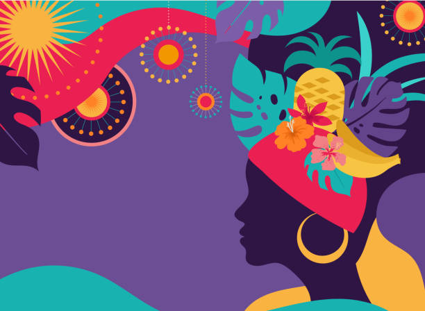 ブラジルのカーニバル、音楽祭、仮チラシ テンプレート - tropical music点のイラスト素材／クリップアート素材／マンガ素材／アイコン素材