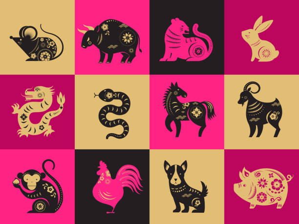 ilustrações de stock, clip art, desenhos animados e ícones de chinese new year, zodiac signs, papercut icons and symbols. vector illustrations - snake chinese new year chinese zodiac sign china