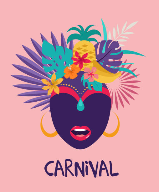 brasilianischer karneval, musikfestival, maskerade flyer vorlage - samba dancing rio de janeiro carnival brazilian stock-grafiken, -clipart, -cartoons und -symbole