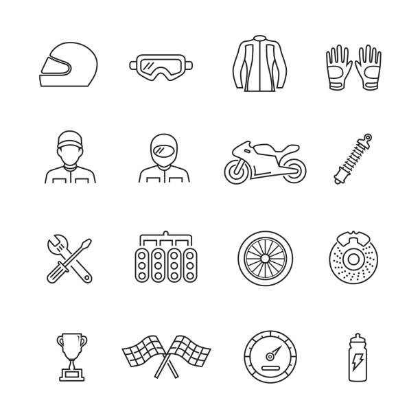 ilustrações, clipart, desenhos animados e ícones de ícone de competência de moto - helmet motorized sport biker crash helmet